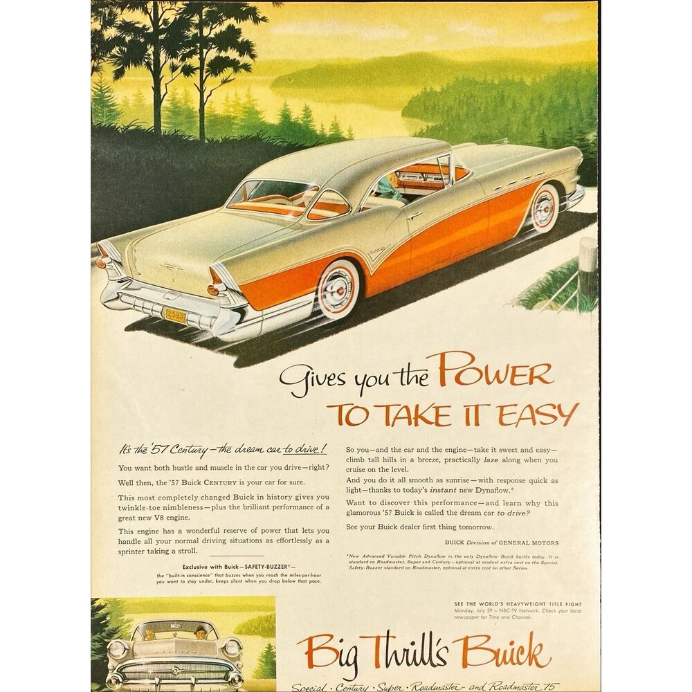 Buick Century "Power to Take It Easy" Vintage Print Ad 1957
